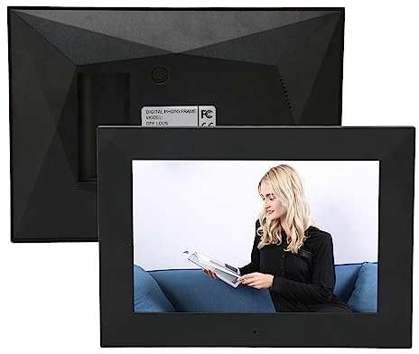 Annadue 8 Zoll WLAN Digital Bilderrahmen, Teilen von Fotos und Videos mit 16GB Speicher, WLAN Schwerkraftsensor Smart Fotorahmen, IPS Touchscreen, Wandmontage Möglich, Schwarz (EU-Stecker)