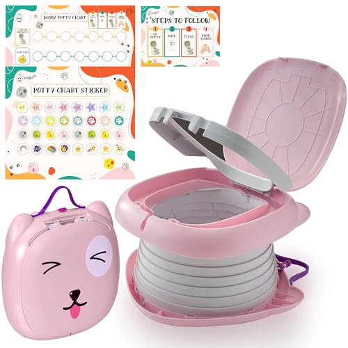 DOSBY Travel Potty for Toddlers. Portable, Foldable, Carry Potty for Toddlers. Boys and Girls. Fun Training with Potty Training Reward Chart. Indoor/Outdoor (Pink)