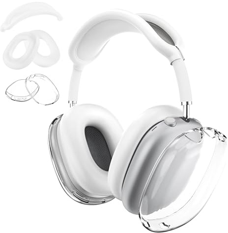 Aiivioll Protective Kit for AirPods Max Headphones, TPU Case | White, Headband Cover + Silicone Ear Pads Cover, Washable, Dustproof, Sweatproof, Anti-Scratch Protector
