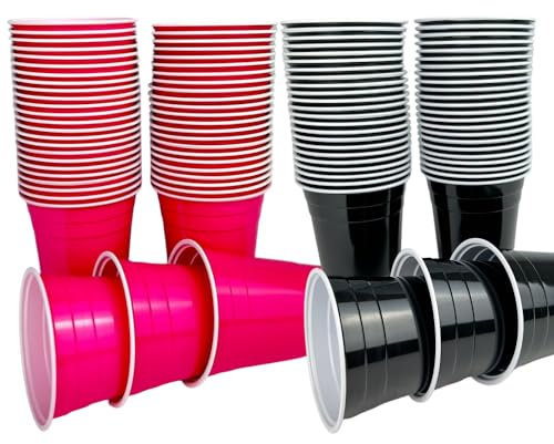 Vitavalley 50x Rosa & 50x Schwarze Party Plastikbecher - 100 robuste & wiederverwendbare Partybecher - ideal für Festivals, JGAs oder Gartenpartys