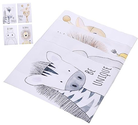 OUNONA 4stücke Kinderzimmer Wanddekoration Teiliges Mit Süßen Tier-motiven Löwe Giraffe Leinwandbilder Für Babyzimmer Wohnzimmer Und Mehr Einfache Installation Für Home Decor