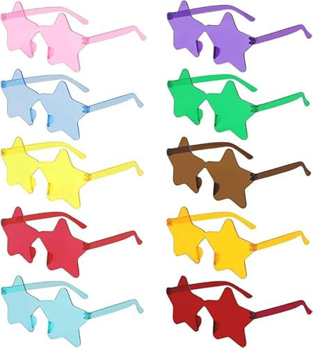 SULOLI 10 Paires Lunettes de Soleil en Forme de Étoile Sans Monture -Lunettes de Fête Mignon-Lunettes de Soleil Couleur de Bonbons pour Carnaval,Noël,Fête D'anniversaire