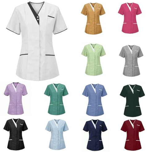 HAOLEI Tunique Médicale Femme Col en V Manche Courte Uniforme De Travail Blouse Infirmiere Femme Professionnelle
