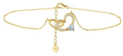 Aotiwe Fußbändchen Gold, Fußkettchen Sterling Silber Kette mit Herz Anklets for Women mit Weiß Zirkonia