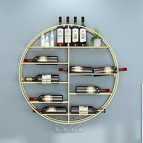 Générique Casier à vin Mural Rond pour Bouteille de vin, étagère de Rangement pour gobelet en Verre en métal doré, Support Suspendu pour Bar, Cave à vin, comptoir de Cuisine (80 x 11 x 80 cm)