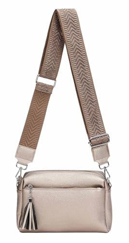 ITALYSHOP24 DAMEN TASCHE Cross Over Body Bag Brusttasche Umhängetasche Schultertasche Brieftasche Smartphone Geldtasche Abend Handy Clutch Bronze 2xFach