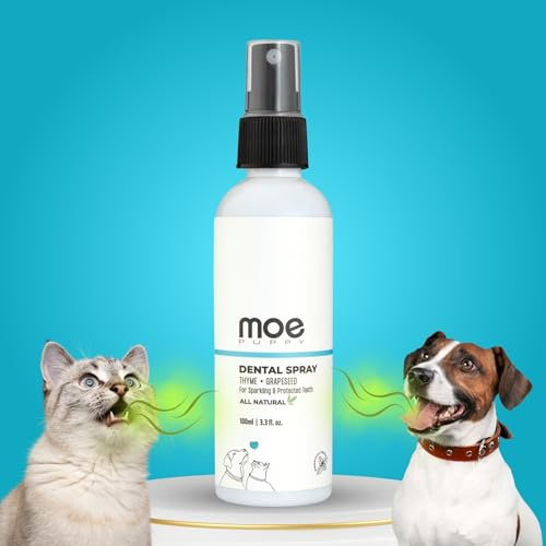 Moe Puppy Dental Spray for Dogs and Cats — Oral Teeth Cleaning Spray, Controls Plaque & Tartar, Freshens Breath, Natural Aloe Vera & Thyme Formula (100ml)