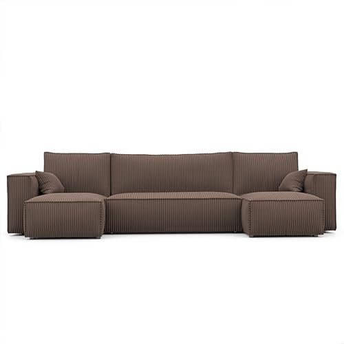 GREKPOL Ecksofa Paris U Poso Cordstoff Sofa Couch mit Schlaffunktion Bettkasten (Braun Poso 06)