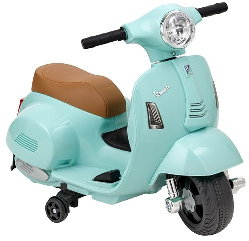 Baroni Toys Vespa Scooter électrique pour Enfants avec Licence Officielle, Moto avec Roues, Guidon, phares et klaxon, Moteur 6V, Vitesse 3 km/h, intérieur et extérieur, 61x31x32.5 cm (Tiffany)