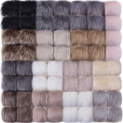 SIQUK Flauschige Kunstfell-Bommeln für Hüte mit elastischer Schlaufe zum Stricken von Mützen, Mützen, Schals, Handschuhen, Schlüsselanhängern, Taschen (15 Farben, 4 Stück/Farbe), 60 Stück
