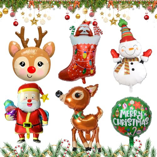 Globos de Navidad Globos de Aluminio para Decoración de Navidad Kit de Decoración de Globos Navideños Globos de Papá Noel Globos de Aluminio de Navidad para Decoración de Fiesta de Navidad (Color 1)