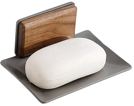 Pasdrucn Seifenhalter Ohne Bohren Edelstahl Selbstklebend, Seifenhalter Dusche, Seifenschale Wandmontage Ohne Bohren Aus Holz, Wandmontage 'Seifenablage Für Badezimmer Küche Balkon (Grau)