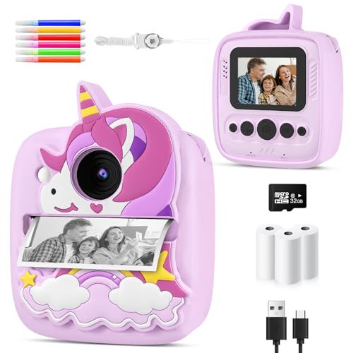Kids Camera Instant Print,Birthday presents gifts for 3 4 5 6 7 8 9 Year Old Boys Girls,48MP & 1080P HD Kids Digital Camera with 32GB SD Card & 3 Rolls Paper