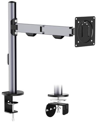 Ibergrif Braccio Monitor Singolo per Schermi da 13 a 32 Pollici, Supporto per Monitor Regolabile in Altezza con C-Clamp e Base a Grommet, Inclinazione, Rotazione e Swivel, VESA 75/100mm, MA002