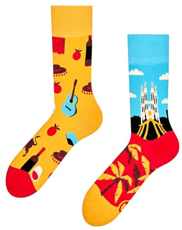 Dedoles Calcetines Unisex Hombre Mujer y Niños Algodón muchos diseños divertidos Fútbol Bicicleta Caballos Bombero Regalo diferente izquierda derecha, color: Naranja, diseño: España, tamaño: 39-42