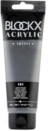 Blockx 60151BXC Acrylic Fine Opaque and Satin - Cold grey PW 6/PBI 7/PV 23-120ml - Luxury Paint - Creative, Designing, Painting, Arts and Crafts, Colour