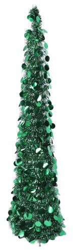CHEOTIME Árbol de Navidad emergente de 4.9 ft, lápiz Artificial Plegable, árboles de Colores de Navidad para decoración del hogar, decoración de Fiestas de Interior para el hogar, (Plata) (Verde)
