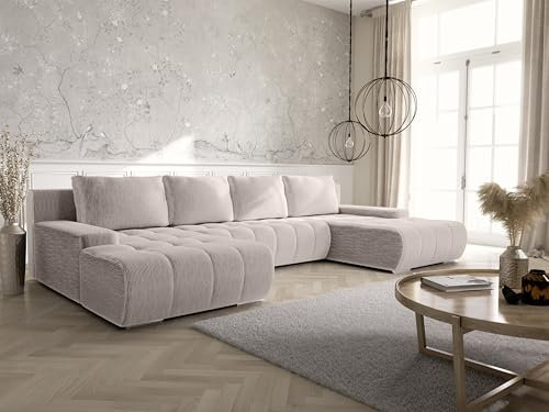 KEF-MEBLE Ecksofa Vera – U-Form – 350x85x185 cm – Liegefläche 290x140 cm – Rollsystem zur Ausklappung – Mit Schlaffunktion – Wellenfederung - Poso 100