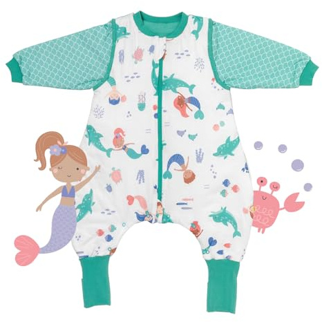 schlummersack Baby Schlafsack mit Füßen und Ärmeln – 1 Tog, 90 cm für Körpergröße 90-100 cm – Atmungsaktiv, verlängerbare Bündchen, Anti-Rutsch, Oeko-Tex zertifiziert, Meerjungfrau-Design