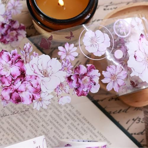 Kailikin Washi-Klebeband, 6 cm x 6 m, 1 Rolle mit Rosenblüten, helles Retro-Washi-Papier und PET-Journaling-Klebeband für Scrapbooking, DIY-Dekoration, glänzendes PET