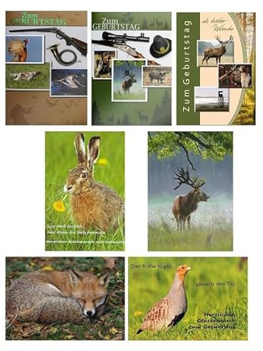 Michel Verlag 7er Set Premium Grußkarten JAGD NATUR WILDLIFE Glückwunschkarten mit/ohne Text für Jäger, Jagdfreunde. Klappkarten mit farbigen Briefumschlägen. Kartenformat 12 x 17cm. Made in Germany!
