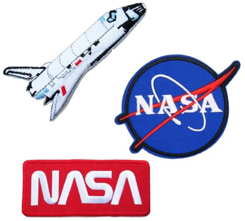 3 Stück Space Shuttle und USA Flagge, kompatibel mit NASA-Logo, bestickte Applikation zum Aufbügeln oder Aufnähen
