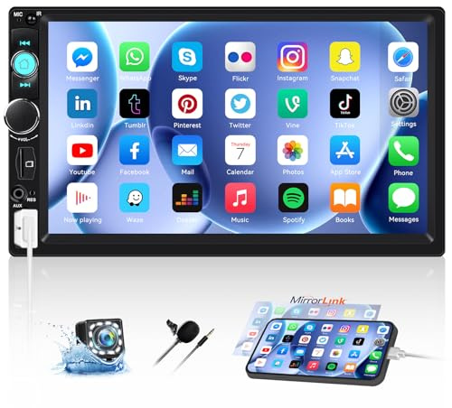 CAMECHO Autoradio 2 Din 7 Zoll mit Rückfahrkamera, Bildschirm Touchscreen Auto Bluetooth Radio mit FM Mirror Link Lenkradsteuerung EQ AUX USB +Kalender Taschenrechner