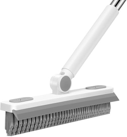 SetSail Grout Cleaner Brush with Long Handle, V-Shaped Floor Scrub Brush Swivel Grout Brush Stiff Bristle Floor Grout Scrubber for Bathroom, Tile Line, Crevice, Kitchen, Wall, Deck, Garage, White Grey