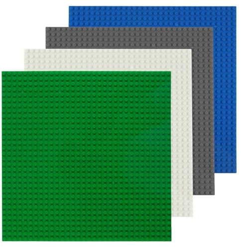4 Pack Classic Baseplates Compatible with Lego, Large 10x10 Building Bricks Building Board Base Plates with 32 x 32 studs Build and Display Board Set for All Major Brands, Grey/Green/White/Blue