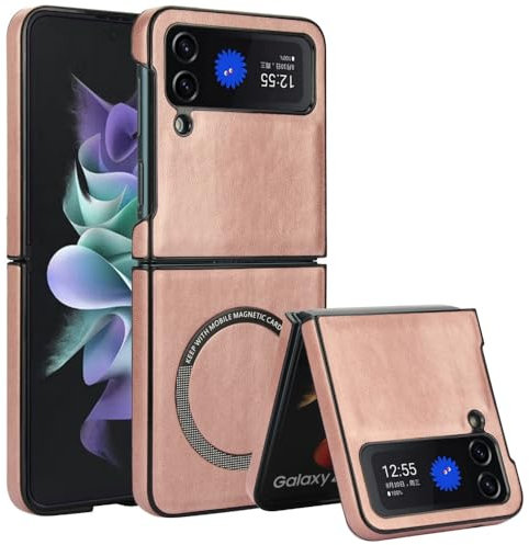 XKchatpt Étui magnétique pour Samsung Galaxy Z Flip 4 Compatible avec MagSafe, étui Rigide Fin et résistant aux Chocs en Cuir PU pour Samsung Galaxy Z Flip 4 (Or Rose)