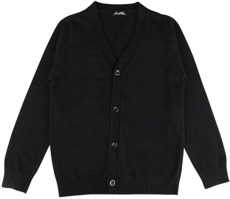 Soudittur Strickjacke Mädchen V-Ausschnitt Baumwolle Kinder Cardigan Lange Ärmel Knitted Schuluniform Kinder 110-160 (12-14 Jahre, Schwarz)