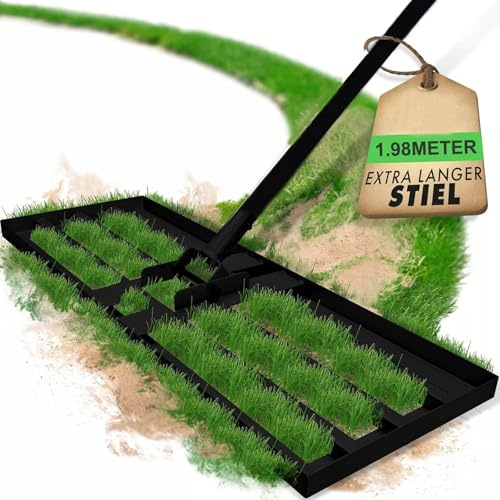 Garten Rasen-Nivellierungsrechen XXL,Edelstahl-Ebnungsplatte, Verstärkte Schweißnähte, 68-198 cm Verstellbar, Anti-Kipp-Kante, für Boden, Erde, Garten, Rasenpflege, Landschaftsbau (100 X 25 cm)