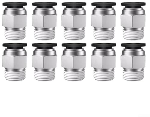 Lot de 10 connecteurs de tuyau à connexion rapide, raccords de tuyau d'air de 8 mm OD à pousser pour connecter des connecteurs de tube avec filetage de 6,1 mm pour tuyau en nylon PU (noir)