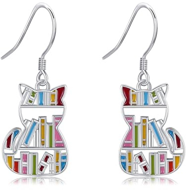 Katzenbuch-Ohrringe aus Sterlingsilber mit Buch-Anhänger Ohrringe Schmuck für Frauen