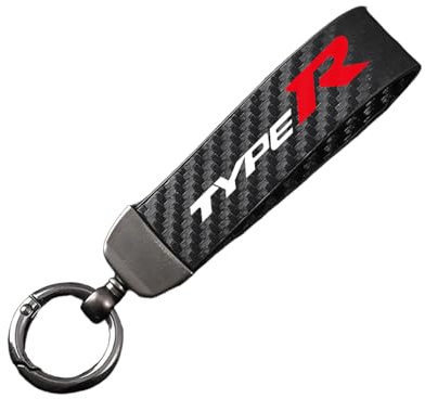 Generisch Kohlefaser Leder Auto Schlüsselanhänger für Honda Type R, 360 ° Drehbarem Anti-Verlust-D-Ring Schlüsselanhänger,Black-12.5cm