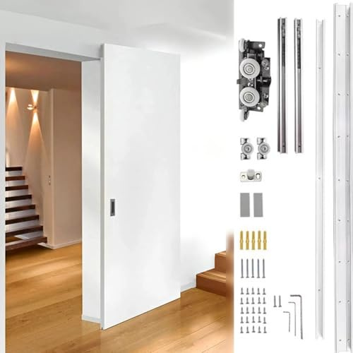 Minglez Kit Porta Scorrevole Kit di Ferramenta per Porta Scorrevole a Scomparsa 91 122 152 107 168 cm, Set di Porte Scorrevoli Invisibili Senza Binari per Bagno/Armadi, Porta Scorrevole(3.4ft/104cm)