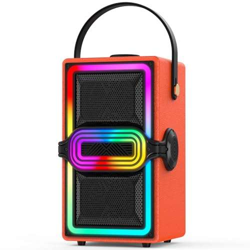 TAMPROAD Bluetooth-Lautsprecher, 120 W Spitzenleistung, kabellose Lautsprecher, Boombox mit tiefem Bass, tragbarer lauter Stereo-Sound-Subwoofer mit LED-Lichtshow für Party, Outdoor, Camping (Orange)