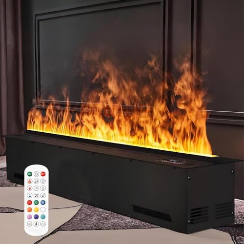 Elektrischer Dampfkamin, 3D Wasserdampf Kamin mit realistischer Flamme in 9 Farben, automatische Wasserfüllung, Einbau-Dampfkamin mit Fernbedienung, 150cm, ohne Heizung