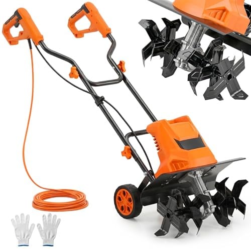 Outsunny Motobineuse Électrique 1500W Bineuse de Jardin Maniable - 6 Lames 65Mn Largeur 40cm Profondeur 20cm - Motoculteur Pliable et Étanche IPX4 pour Potager Semis et Culture Bio, Orange