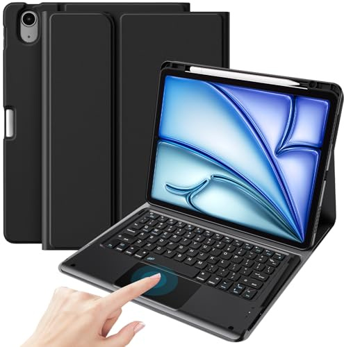 ProCase Keyboard Case with Touchpad for iPad PC-AIR 13 Inch M4/M3/M2 | Detachable Keyboard, Precision Trackpad, Pencil Holder, Laptop-Style Protective Cover for Work, Study & Travel - Black