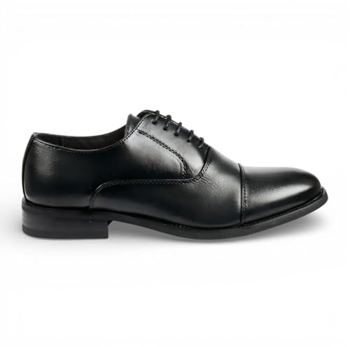 Infinity Leather Dolcetto Herren-Brogue-Schnürschuhe aus schwarzem Lackleder (PU-Leder) mit klassischer Kappe und Schnürung