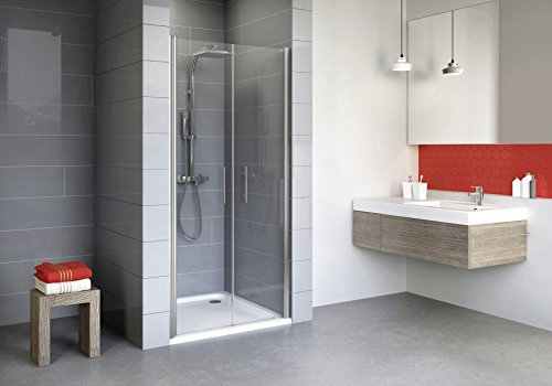 Schulte porte de douche battante 90 x 192 cm en niche, aspect chromé, 2 battants, verre de sécurité 5 mm transparent anticalcaire, plage de réglage 87.0-90.6, largeur d'accès 76.4 cm