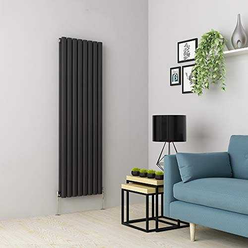 Warmehaus Vertical Column Designer Radiator Oval Panel Double Anthracite 1600 x 470mm - Modern Central Heating Space Saving Radiators - Perfect for Bathrooms, Kitchen, Hallway, Living Room