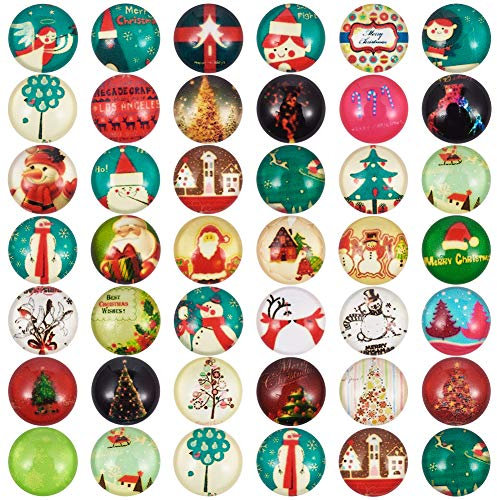 PandaHall Glas-Cabochons, halbrund, flache Rückseite, Weihnachtsmotiv, 12 mm