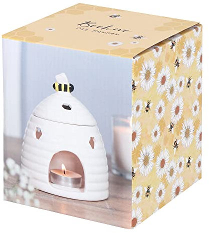 Whimsical White Beehive Oil Burner - 14cm x 11cm (1 Pack) - Adorable Ceramic Design with Sweet Bee Accent - Suitable for Fragrance Oils and Wax Melts