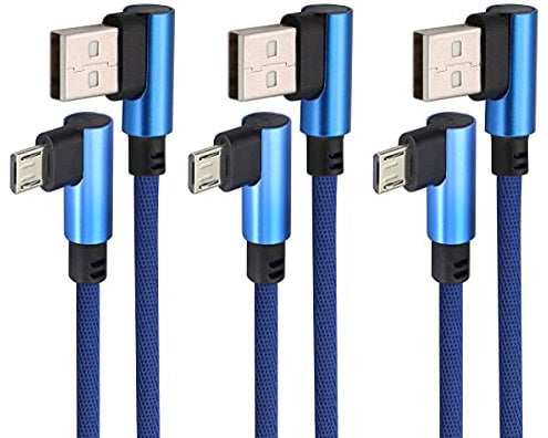 AAOTOKK 6ft 90 Degrés Micro USB Android Chargeur 90 Degrés USB 2.0 A Mâle vers 2.0 USB Micro Mâle Câble de Charge Rapide pour USB 2.0 Micro Port Power Bank Smartphones etc (Bleu/3pièce)