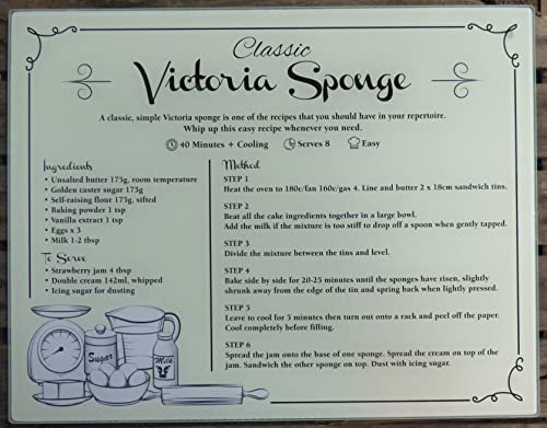 Glass Recipe Chopping Board Classic Victoria Sponge Cake Large Worktop Saver Surface Protector 35cm x 45cm