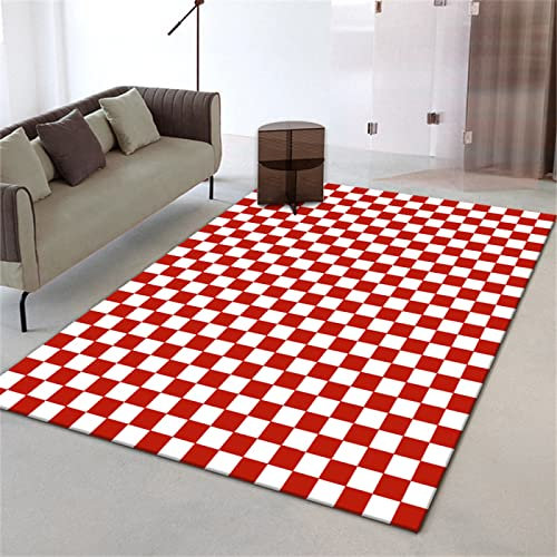 RUGMRZ Teppich Hell Auslegware Teppichboden Rot Karierter Wohnzimmerteppich modern pflegeleicht schrumpft Nicht Kinderteppich Jungen Bunter Teppich 160X230cm