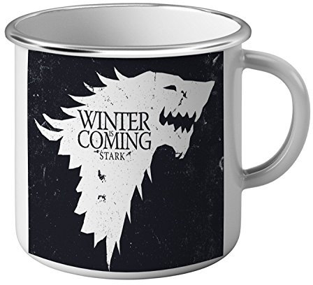 Taza esmaltada de metal, diseño de Stark Devis, Winter is Coming Game of Thrones Serie