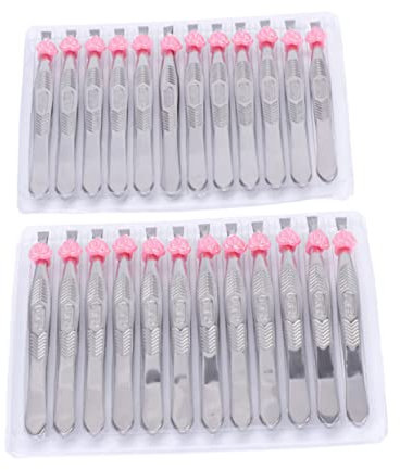 FRCOLOR 24 Stück Flache Pinzetten aus Edelstahl mit Herzförmigen Spitzen Kleine Größe Präzision zur Haarentfernung und Augenbrauenpflege